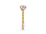 Rose gold Round Cut Diamond Ring with Marquise and Round with Yellow Sapphire side stone Side Stones and Four-Prong Setting_49