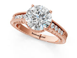 Rose gold Round Cut Diamond Ring with Milgrain Pavé Band and Four-Prong Setting_25