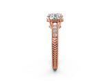 Rose gold Round Cut Diamond Ring with Milgrain Pavé Band and Four-Prong Setting_26