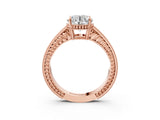 Rose gold Round Cut Diamond Ring with Milgrain Pavé Band and Four-Prong Setting_27