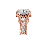 Rose gold Round Cut Diamond Ring with Milgrain Pavé Band and Four-Prong Setting_29
