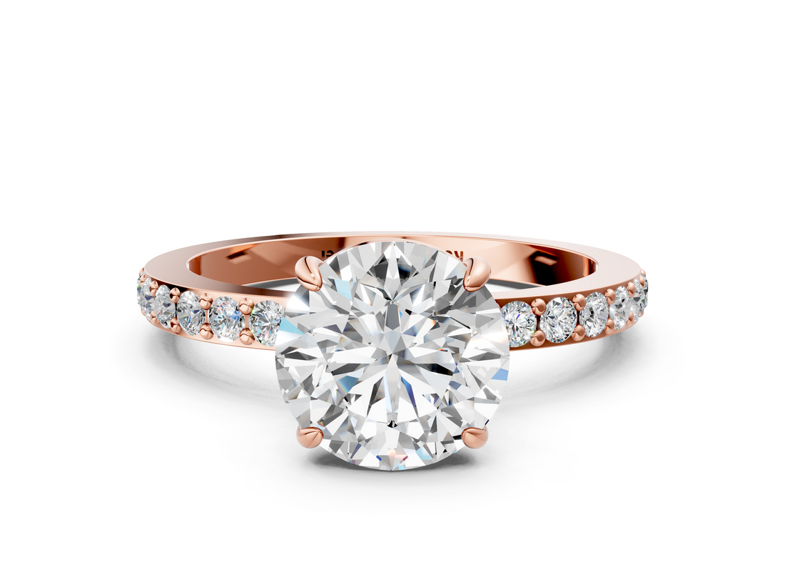 Rose gold Round Cut Diamond Ring with Pavé Band and Four-Prong Setting_73