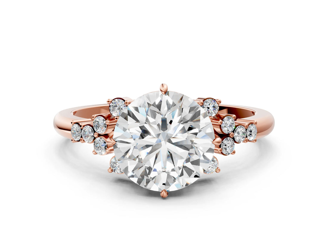 Rose gold Round Cut Diamond Ring with Side Stones and Four-Prong Setting_81