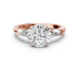 Rose gold Round Cut Diamond Ring with Tapered Baguette Side Stones in Four-Prong Setting_16