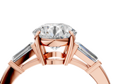 Rose gold Round Cut Diamond Ring with Tapered Baguette Side Stones in Four-Prong Setting_20