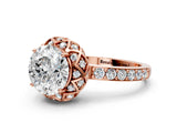 Rose gold Round Cut Diamond Scalloped Halo Engagement Ring with Round Shared Prong Band_20