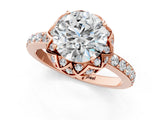 Rose gold Round Cut Diamond Scalloped Halo Engagement Ring with Round Shared Prong Band_21