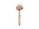 Rose gold Round Cut Diamond Scalloped Halo Engagement Ring with Round Shared Prong Band_22