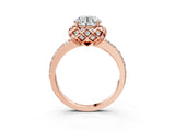 Rose gold Round Cut Diamond Scalloped Halo Engagement Ring with Round Shared Prong Band_23