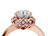 Rose gold Round Cut Diamond Scalloped Halo Engagement Ring with Round Shared Prong Band_24