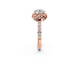 Rose gold Round Cut Diamond Scalloped Halo Engagement Ring with Round Shared Prong Band_34