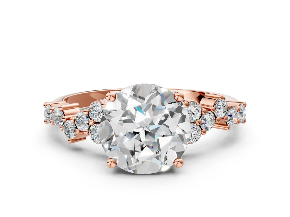 Rose gold Round Cut Diamond Scattered Round Accent Ring with Prong Setting_12
