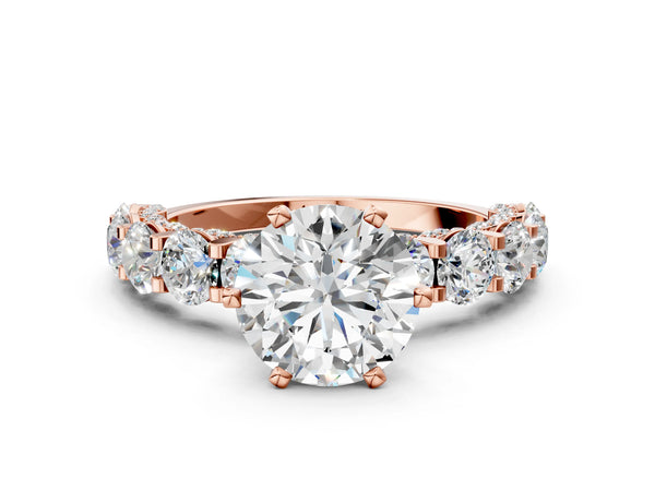 Rose gold Round Cut Diamond Side Stone Engagement Ring with Four-Prong Setting