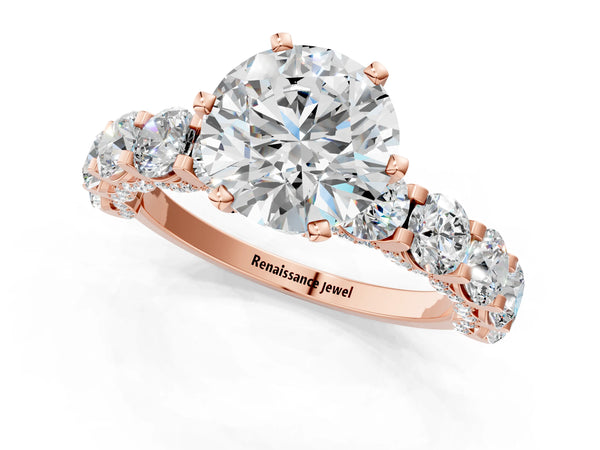 Rose gold Round Cut Diamond Side Stone Engagement Ring with Four-Prong Setting