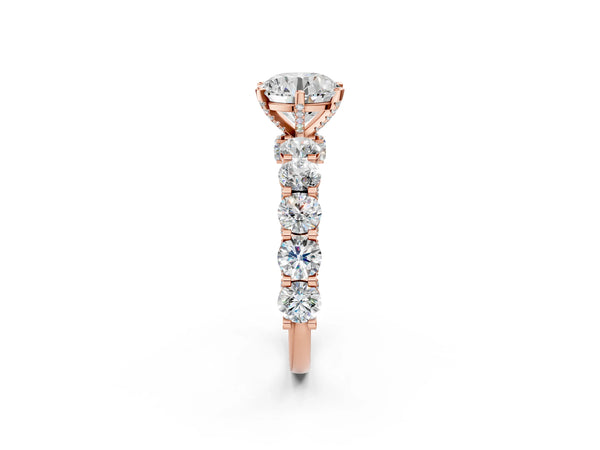 Rose gold Round Cut Diamond Side Stone Engagement Ring with Four-Prong Setting