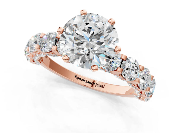 Rose gold Round Cut Diamond Side Stone Engagement Ring with Four-Prong Setting