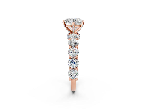 Rose gold Round Cut Diamond Side Stone Engagement Ring with Four-Prong Setting