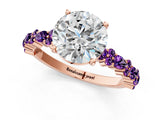 Rose gold Round Cut Diamond Side Stone Solitaire Ring with Round with Amethyst side stone and Four-Prong Setting_1