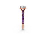 Rose gold Round Cut Diamond Side Stone Solitaire Ring with Round with Amethyst side stone and Four-Prong Setting_2