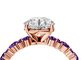 Rose gold Round Cut Diamond Side Stone Solitaire Ring with Round with Amethyst side stone and Four-Prong Setting_4