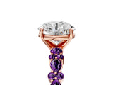 Rose gold Round Cut Diamond Side Stone Solitaire Ring with Round with Amethyst side stone and Four-Prong Setting_5