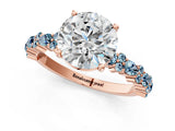 Rose gold Round Cut Diamond Side Stone Solitaire Ring with Round with Aquamarine side stone and Four-Prong Setting_1