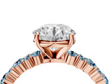 Rose gold Round Cut Diamond Side Stone Solitaire Ring with Round with Aquamarine side stone and Four-Prong Setting_4