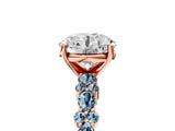 Rose gold Round Cut Diamond Side Stone Solitaire Ring with Round with Aquamarine side stone and Four-Prong Setting_5