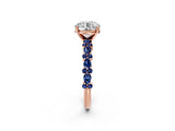 Rose gold Round Cut Diamond Side Stone Solitaire Ring with Round with Blue Sapphire side stone and Four-Prong Setting_2