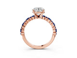 Rose gold Round Cut Diamond Side Stone Solitaire Ring with Round with Blue Sapphire side stone and Four-Prong Setting_3