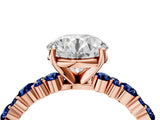 Rose gold Round Cut Diamond Side Stone Solitaire Ring with Round with Blue Sapphire side stone and Four-Prong Setting_4