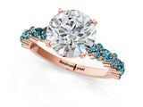 Rose gold Round Cut Diamond Side Stone Solitaire Ring with Round with Blue Topaz side stone and Four-Prong Setting_1
