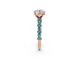 Rose gold Round Cut Diamond Side Stone Solitaire Ring with Round with Blue Topaz side stone and Four-Prong Setting_2