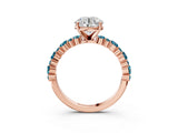 Rose gold Round Cut Diamond Side Stone Solitaire Ring with Round with Blue Topaz side stone and Four-Prong Setting_3