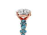 Rose gold Round Cut Diamond Side Stone Solitaire Ring with Round with Blue Topaz side stone and Four-Prong Setting_5