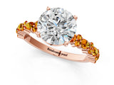 Rose gold Round Cut Diamond Side Stone Solitaire Ring with Round with Citrine side stone and Four-Prong Setting_1