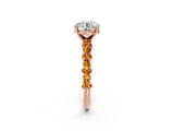 Rose gold Round Cut Diamond Side Stone Solitaire Ring with Round with Citrine side stone and Four-Prong Setting_2