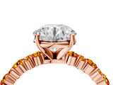 Rose gold Round Cut Diamond Side Stone Solitaire Ring with Round with Citrine side stone and Four-Prong Setting_4