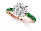 Rose gold Round Cut Diamond Side Stone Solitaire Ring with Round with Emerald side stone and Four-Prong Setting_1