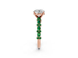 Rose gold Round Cut Diamond Side Stone Solitaire Ring with Round with Emerald side stone and Four-Prong Setting_2
