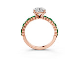 Rose gold Round Cut Diamond Side Stone Solitaire Ring with Round with Emerald side stone and Four-Prong Setting_3