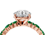Rose gold Round Cut Diamond Side Stone Solitaire Ring with Round with Emerald side stone and Four-Prong Setting_4