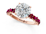Rose gold Round Cut Diamond Side Stone Solitaire Ring with Round with Garnet side stone and Four-Prong Setting_1