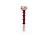 Rose gold Round Cut Diamond Side Stone Solitaire Ring with Round with Garnet side stone and Four-Prong Setting_2