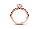 Rose gold Round Cut Diamond Side Stone Solitaire Ring with Round with Garnet side stone and Four-Prong Setting_3