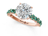 Rose gold Round Cut Diamond Side Stone Solitaire Ring with Round with Green Sapphire side stone and Four-Prong Setting_1