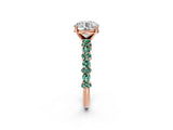 Rose gold Round Cut Diamond Side Stone Solitaire Ring with Round with Green Sapphire side stone and Four-Prong Setting_2