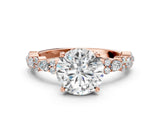 Rose gold Round Cut Diamond Side Stone Solitaire Ring with Round with Moissanite side stone and Four-Prong Setting