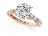 Rose gold Round Cut Diamond Side Stone Solitaire Ring with Round with Moissanite side stone and Four-Prong Setting_1