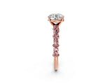Rose gold Round Cut Diamond Side Stone Solitaire Ring with Round with Morganite side stone and Four-Prong Setting_2